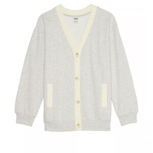 PINK VICTORIA’S SECRET PREMIUM FLEECE BOYFRIEND CARDIGAN GREY/CREAM SIZE SMALL